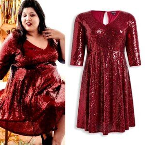 Torrid Mini Sequins Holiday Skater Dress in Burgundy | 1X